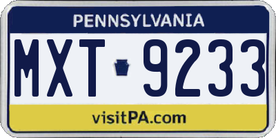 PA license plate MXT9233