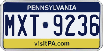 PA license plate MXT9236