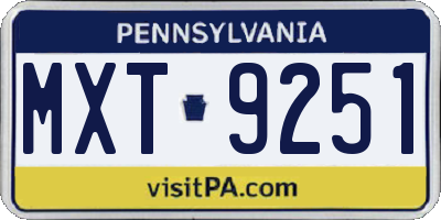 PA license plate MXT9251