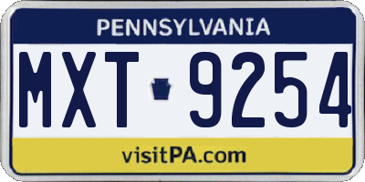 PA license plate MXT9254