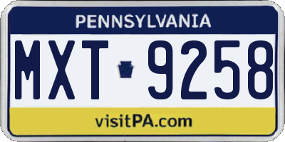 PA license plate MXT9258