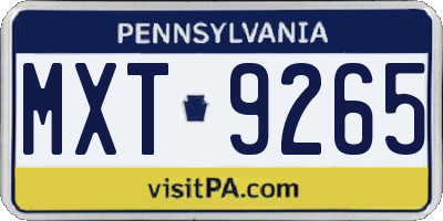 PA license plate MXT9265