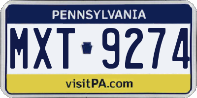 PA license plate MXT9274
