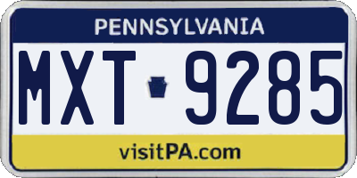PA license plate MXT9285