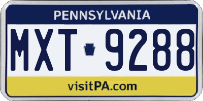 PA license plate MXT9288