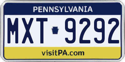 PA license plate MXT9292