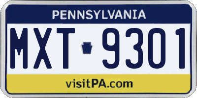 PA license plate MXT9301