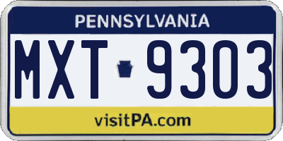 PA license plate MXT9303