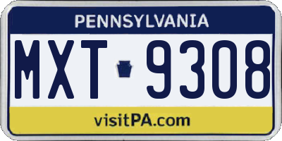 PA license plate MXT9308