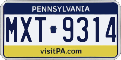 PA license plate MXT9314