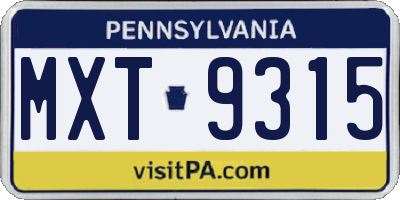 PA license plate MXT9315