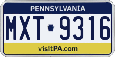 PA license plate MXT9316