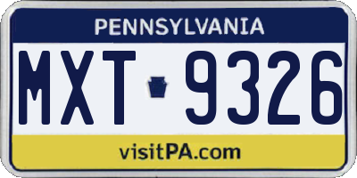 PA license plate MXT9326