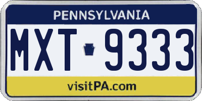 PA license plate MXT9333
