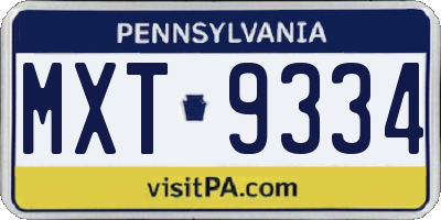 PA license plate MXT9334