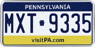 PA license plate MXT9335