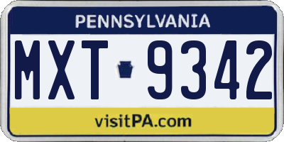 PA license plate MXT9342