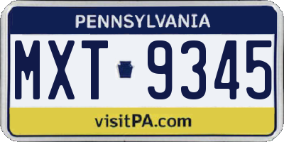 PA license plate MXT9345