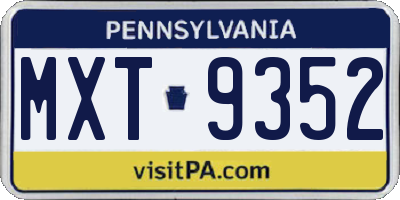 PA license plate MXT9352