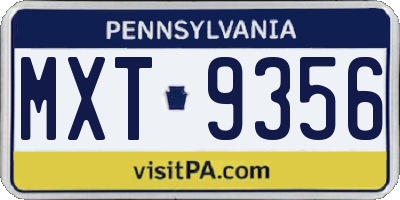 PA license plate MXT9356