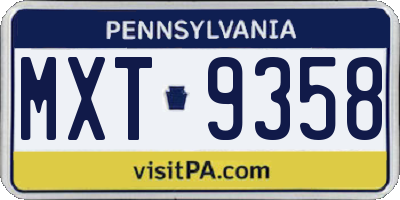 PA license plate MXT9358