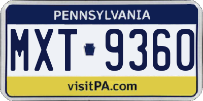 PA license plate MXT9360