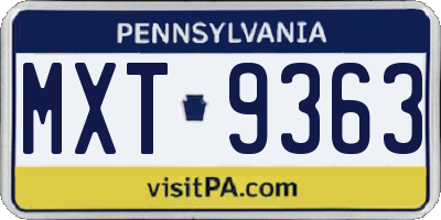 PA license plate MXT9363