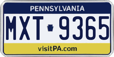 PA license plate MXT9365