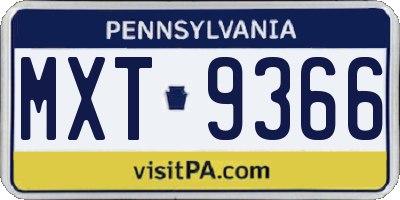 PA license plate MXT9366