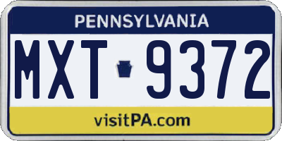 PA license plate MXT9372