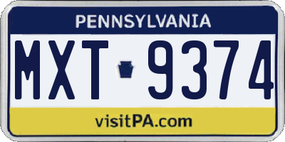 PA license plate MXT9374