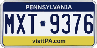 PA license plate MXT9376