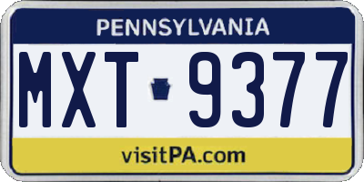 PA license plate MXT9377