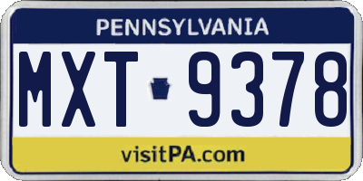 PA license plate MXT9378