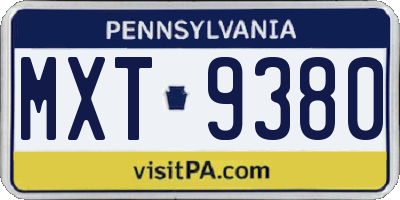 PA license plate MXT9380