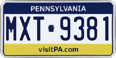 PA license plate MXT9381