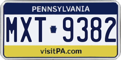 PA license plate MXT9382