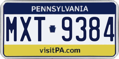 PA license plate MXT9384