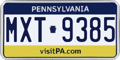 PA license plate MXT9385