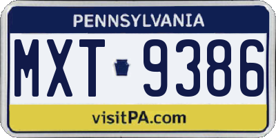 PA license plate MXT9386
