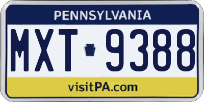 PA license plate MXT9388