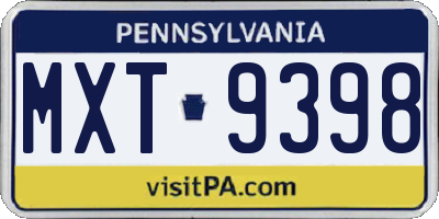 PA license plate MXT9398
