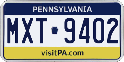 PA license plate MXT9402