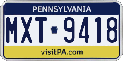 PA license plate MXT9418