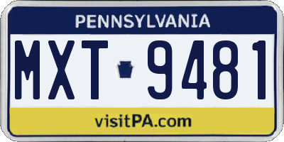 PA license plate MXT9481