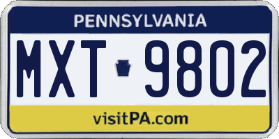 PA license plate MXT9802