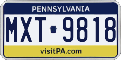 PA license plate MXT9818