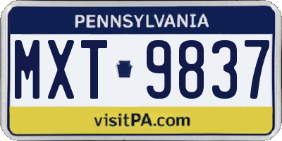 PA license plate MXT9837