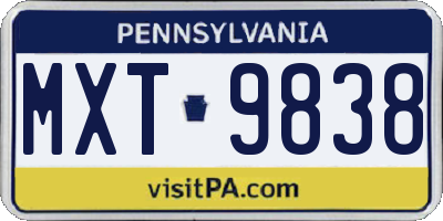 PA license plate MXT9838