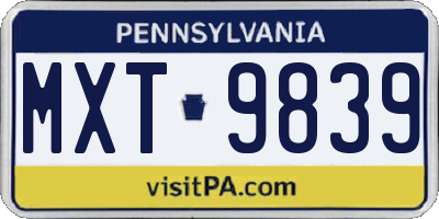 PA license plate MXT9839